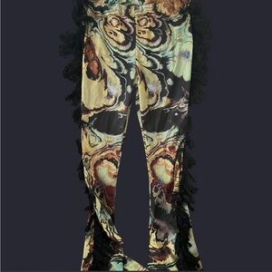 Fashion Nova Black Swirl Print Fringe Wide-Leg Pants